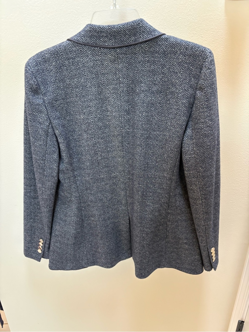 Ann Taylor Navy and Gray Herringbone Single-Button Blazer - Picture 2 of 11
